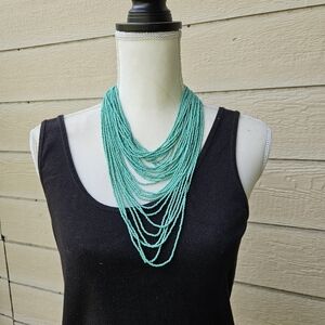 turquoise colored layered seed bead necklace